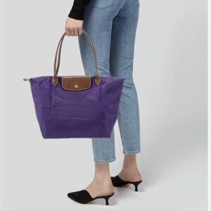 Longchamp Le Pliage "Shopping" Modele Depose Eggplant Purple Nylon Leather Purse